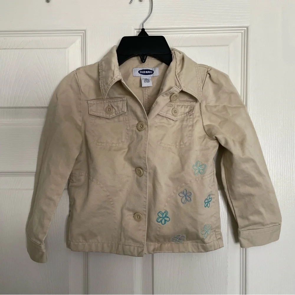 Old Navy Kids Tan Jacket with Blue Floral Accents Vintage Y2K